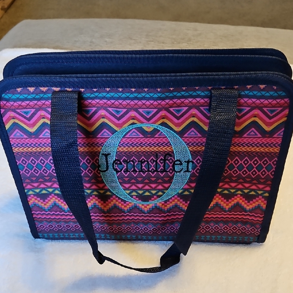 Thirty-One Multicolor Aztec Tote with Blue Handles